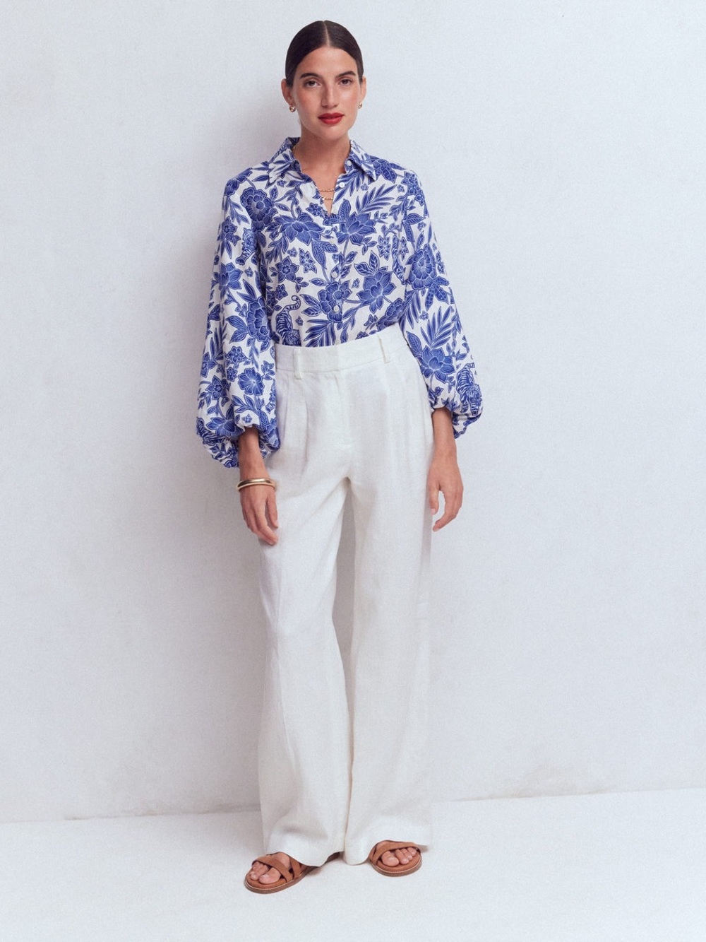 NWT Boden Puff Sleeve Blue Floral Linen Shirt  - size 6 - Picture 2 of 15